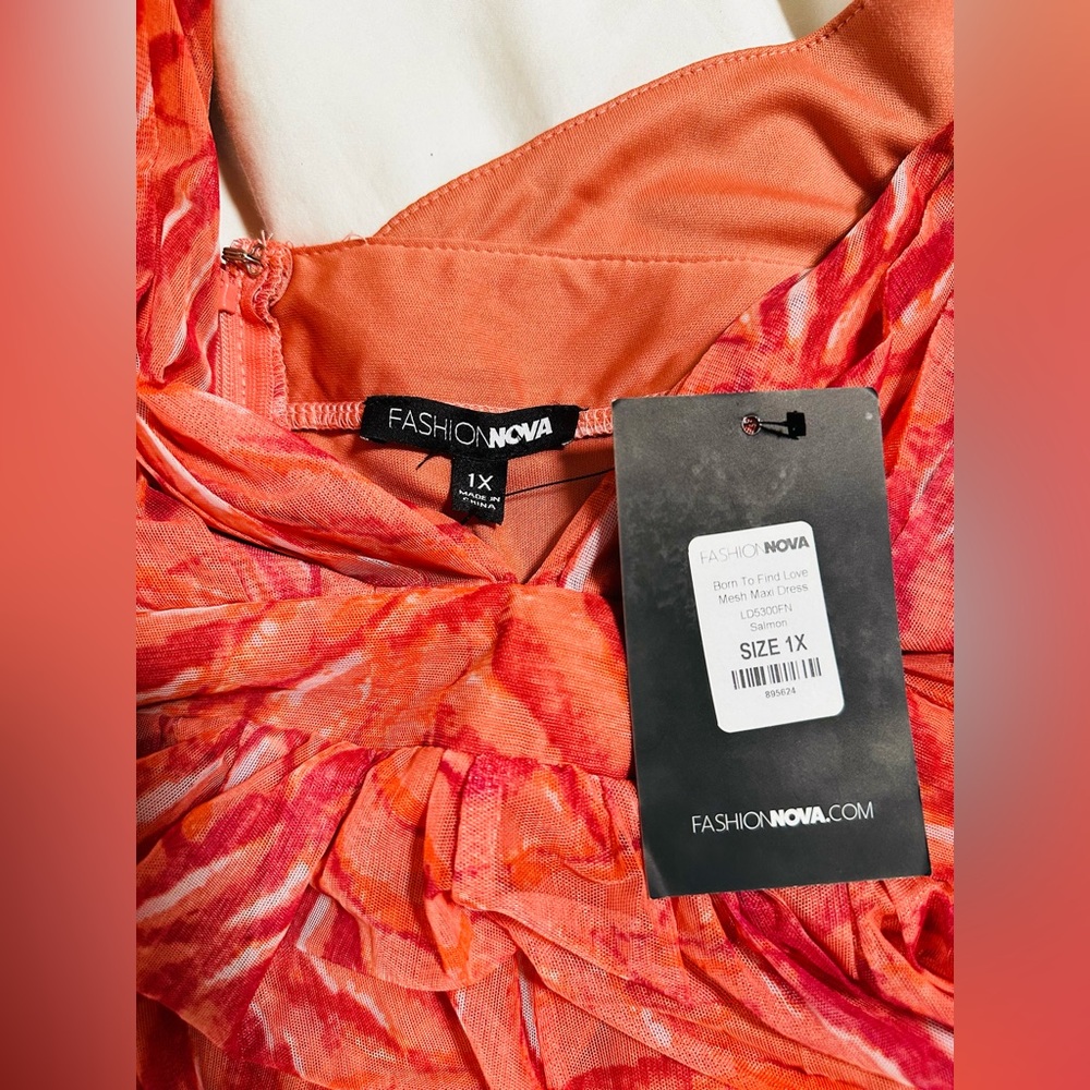 FASHIONNOVA Born to Find Love- Mesh Maxi Dress-Salmon color - Picture 3 of 4